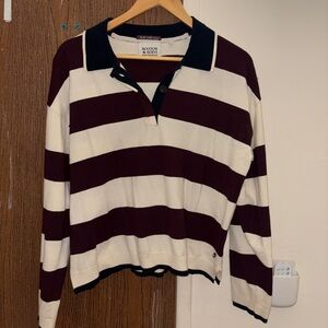 Scotch & Soda Burgundy and Cream Striped Polo